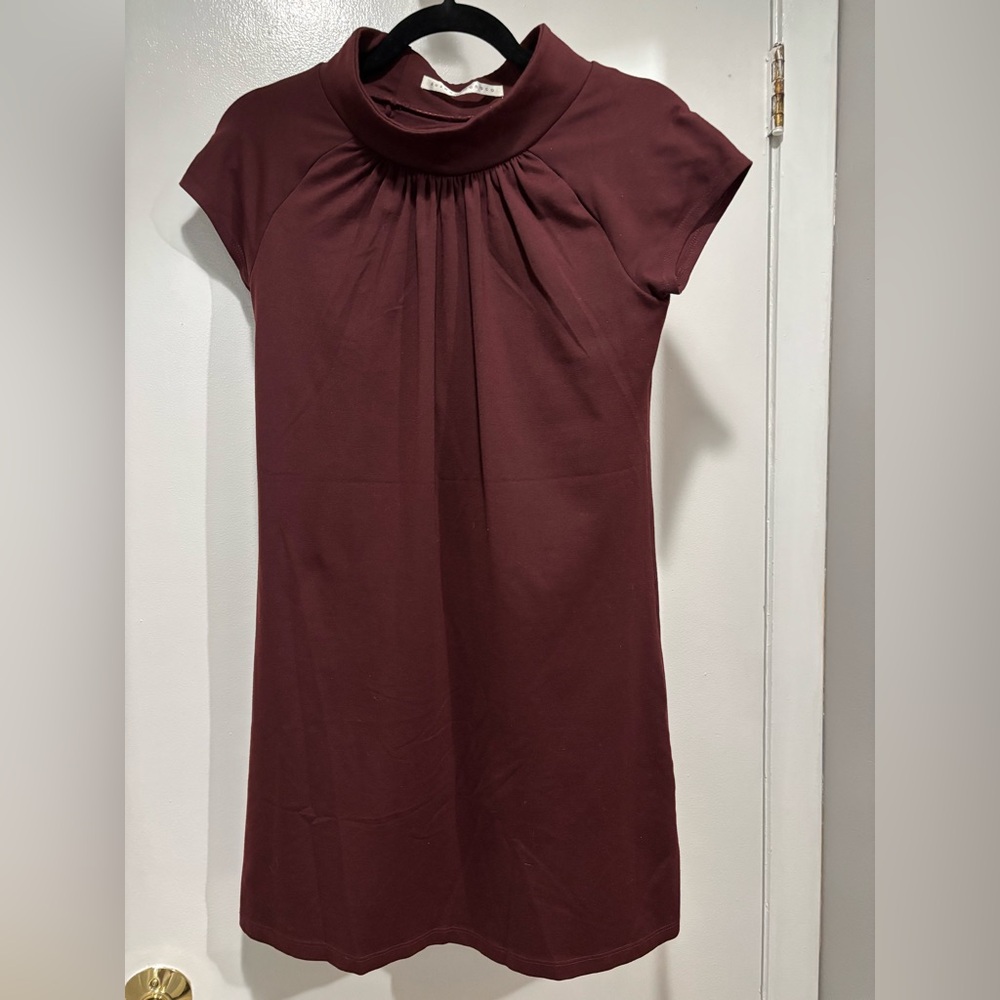 Susana Monaco Wine Mock-Neck Short Sleeve Mini Dress Small